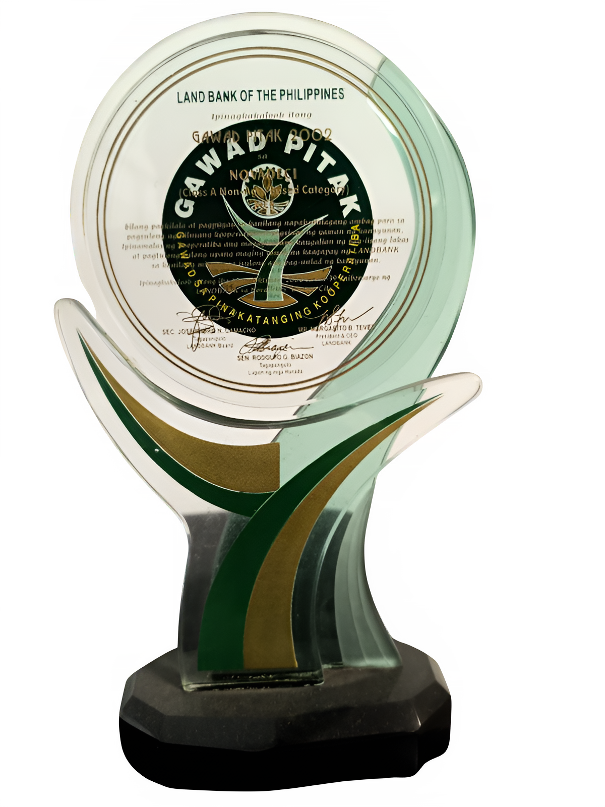 Gawad PITAK 2002 Most Outstanding Cooperative trophy for NOVADECI